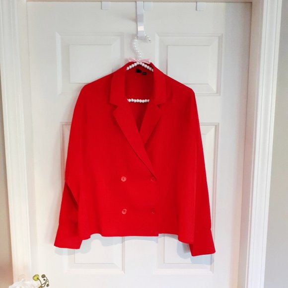 *Reserved* UC Simons Icone apple red blazer style blouse, Size L - Picture 3 of 4
